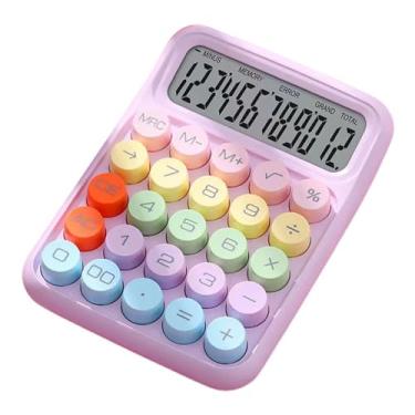Imagem de Tainrunse Calculadora de botão redondo vintage calculadora de mesa grande portátil fácil de usar calculadora para escritório casa calculadora padrão de 12 dígitos cor doce calculadora fofa roxa