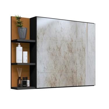 Imagem de Espelheira Suspensa Iris Para Banheiro/Closet Porta e Nichos Armário - Quality Móveis cor:Preto-Nature