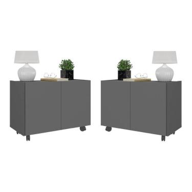 Imagem de Kit 2 Mesas De Cabeceira Com Rodízios 2 Portas Mp4136 Grafite Grafite