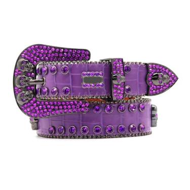 Imagem de Cinto De Cowboy Incrustado De Strass, Cinto De Cowboy Bb De Rua Incrustado, Cinto Bb Simon Masculino, Cintos Ocidentais Para Mulheres (Color : Purple, Size : 100)