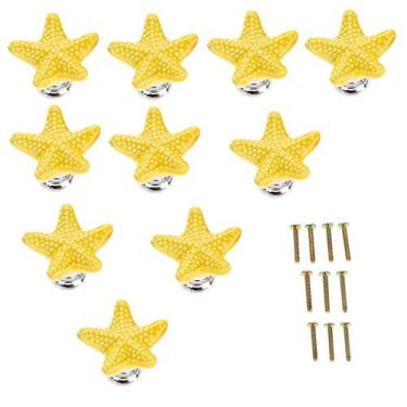 Imagem de 34 mm 10 pçs preto adorável forma retro maçanetas/puxadores de cerâmica para armários de cozinha, armários, guarda-roupa, gaveta, cômoda, escaninho, baú etc vintage DIY decoração de casa (amarelo)