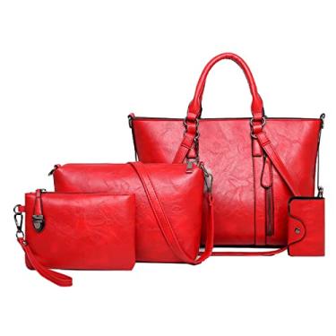 Imagem de BYKOINE Moda feminina PU bolsa de couro + bolsa + porta-cartão conjunto de 4 peças bolsa de ombro