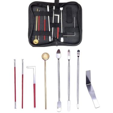 Imagem de TUOREN 8 peças de ferramentas de reparo de instrumento de sopro de madeira aço inoxidável almofada de gancho de mola ferramenta de nivelamento capas de chave protetor kit de reparo de clarinete de