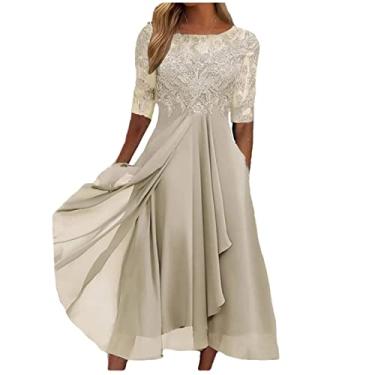 Imagem de Vestido feminino de verão manga curta plus size vestido longo bonito vestido rodado vestido boutique vestido casual casamento convidada, Dourado, 3G