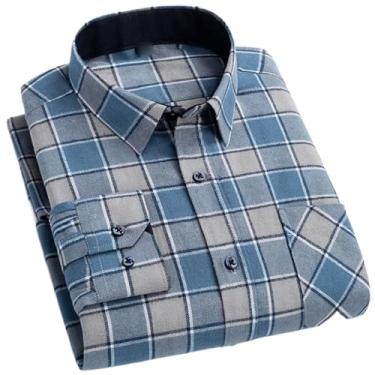 Imagem de Camisa xadrez masculina de flanela de algodão manga comprida macia para homens lazer clássico vintage masculino, 841, GG