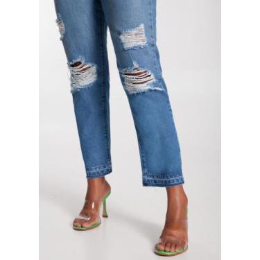Imagem de Calça Jeans Rasgada Mom Cropped Destroyed Com Cinto Lunender 20638