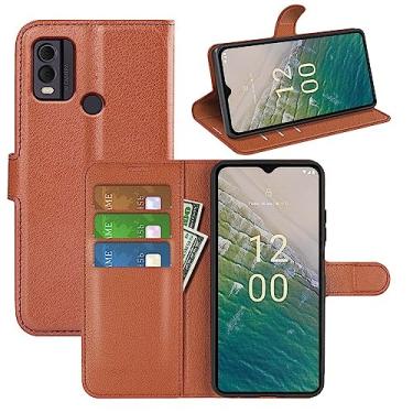 Imagem de XZDWH Capa de telefone para Nokia C22 4G, couro PU com suporte para cartão de crédito, carteira fina flip com suporte, capa protetora para Nokia C22 4G (marrom)