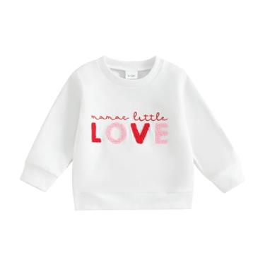 Imagem de Kayotuas Camiseta infantil para meninas, estilo dia dos namorados, com letras bordadas, coração, manga comprida, gola redonda, pulôver, Mama's Little Love, branco, 6-12 Meses