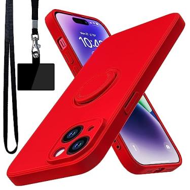 Imagem de YSLBWLE Capa para iPhone 14, suporte de anel giratório de 360° integrado | Forro de microfibra macio antiarranhões | Suporte para carro | Capa de telefone para iPhone 14 para meninas e mulheres