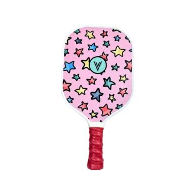 Imagem de VIXII Raquetes de pickleball de fibra de vidro juvenil com almofada conforto Pickleball cabo de polipropileno favo de mel almofada de aderência leve ([jovem] estrelas rosa)