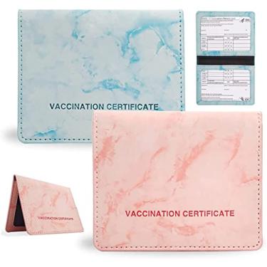 Imagem de 2 peças de porta-cartão de vacinação CDC de couro PU protetor de cartão de vacinação protetor de cartão de registro de vacina capa para armazenamento, exibição, proteção de cartões, 7 x 10 cm, rosa e
