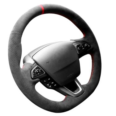 Imagem de Alfanxi Costura à mão Itália Alcantara Capa de volante para carro para Ford EcoSport / Focus (Alcântara preta com pontos + faixa vermelha)