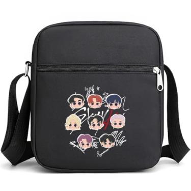 Imagem de Bolsa tiracolo K-pop Merch Stray Kids Merch para mulheres e homens, bolsa tiracolo com bolsos com zíper, bolsa de ombro, Preto