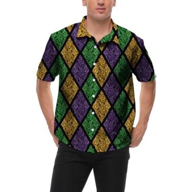 Imagem de TMSD Camisa masculina do Dia de São Patrício, manga curta, camisa havaiana com botões, Mardi Gras, P