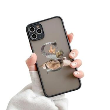 Imagem de Capa de telefone com letra inicial para iPhone X XR XS 13 12 11 14 Pro Max 7 8 Plus SE2 Retro Flower Gold AB 26 letras Capa à prova de choque, S, para iphone13