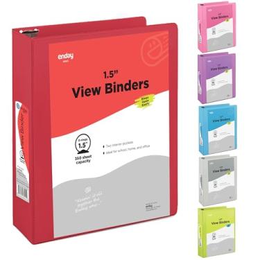 Imagem de Fichário vermelho com 3 anéis, capa transparente de 3,8 cm com 2 bolsos internos, material escolar colorido, fichário de anel redondo de 3,8 cm, também disponível em rosa, azul, roxo, verde e cinza (1 peça) – por Enday