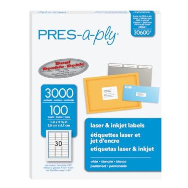 Imagem de Etiquetas de endereço a laser PRES-A-ply 1 x 2-5/8, branco, 3000/caixa