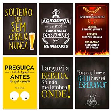 Imagem de Kit Placas Quadros Frases Cervejas Mdf 6 pçs 20x30 cm
