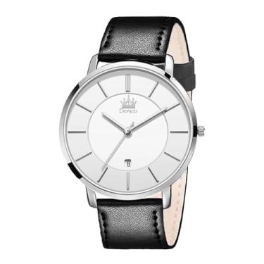 Imagem de devaco Relógios masculinos, minimalistas, simples, relógio de pulso masculino analógico, data com pulseira de couro, mostrador grande ultrafino e elegante para homens., preto + branco + branco,