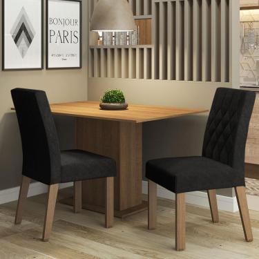Imagem de Conjunto de Jantar Tainá 4 Lugares Mesa Tampo em MDP com 2 Cadeiras Estofadas Suede Rustic Oxford 104cm
