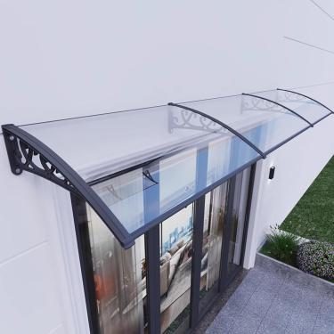 Imagem de Toldo de porta de policarbonato, dossel de jardim ao ar livre, cobertura de abrigo de chuva para janela curva, abrigo de toldo de varanda resistente a UV, coberturas de telhado, com suportes