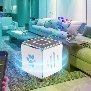 Imagem de CHONGHAN Mesa de canto para casa, mesa de cabeceira com luz colorida RGB, mesa lateral de som premium de 360 graus, estação de carregamento USB, carregador sem fio, subwoofer, com som surround,