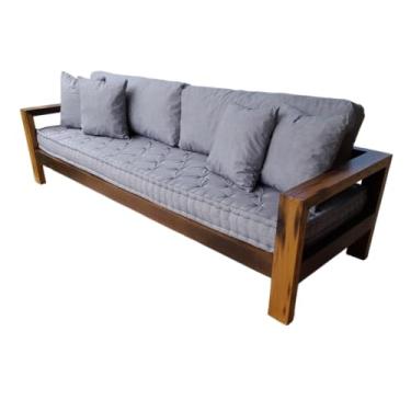 Imagem de Sofa em madeira de demolição com futons em tecido acquablock lindo e muito confortavel