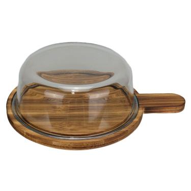 Imagem de QUEIJEIRA REDONDA HOME&CO COM TAMPA DE VIDRO MADEIRA 8x21x28cm NATURAL