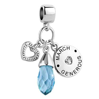 Imagem de GMXLin Pingentes de aniversário de pedra do mês de nascimento em forma de gota e coração de amor, compatível com pulseiras Pandora Charms, Cobre, Cobre