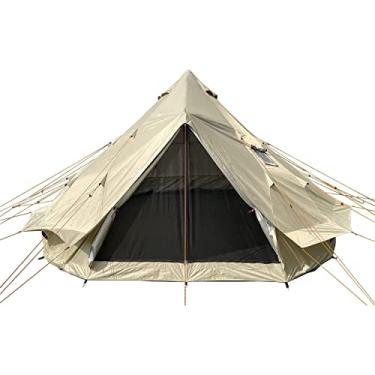 Imagem de DANCHEL OUTDOOR Barraca portátil B2 Yurt Bell com conector de fogão, leve para 4 estações, impermeável para todos os climas, para glamping familiar de 6 a 8 pessoas, 5 m, cáqui Oxford 300D