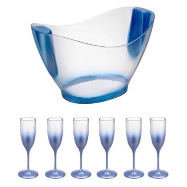 Imagem de Kit de Champanheira Genérico - Vidro - Taça de Champanhe - 9.5 Litros - 6 Taças - Azul