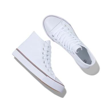 Imagem de Iarus Tênis feminino de lona de cano alto branco para mulheres, preto, moderno, casual, sapatos para caminhada, Branco, 36