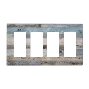 Imagem de Placa de tomada de 4 gangs rústica azul azul-petróleo cinza placa de parede decorativa porta de celeiro country vintage porta de celeiro quádruplo decoração capa de interruptor de luz Gfci placa de