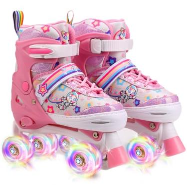 Imagem de Patins infantis ajustáveis para meninas de 3 a 12 anos, patins infantis ajustáveis em 4 tamanhos, com 4 rodas iluminadas, patins para iniciantes (rosa, M)