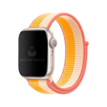 Imagem de Pulseira Nylon Loop Amarela Branc Compatível com Apple Watch - Baú do 