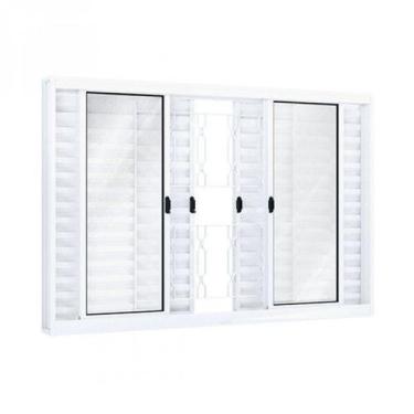 Imagem de Janela de Aço Veneziana de Correr 100x120cm 6 Folhas com Grade Mosaico