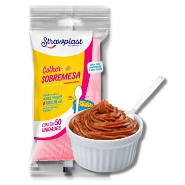 Imagem de Colher Sobremesa Rosa 50 Unidades - STRAWPLAST