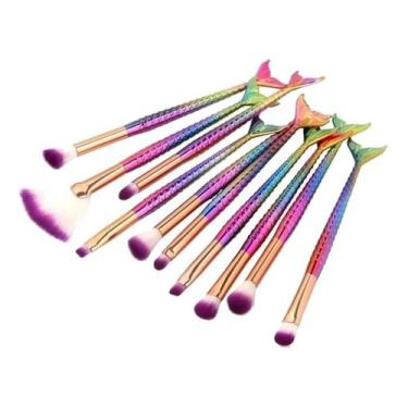 Imagem de Kit Pinceis Maquiagem 10 Pcs Sereia - Rosa - Csc Imports