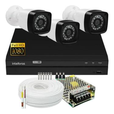 Imagem de Kit 3 Cameras Segurança 1080p Full Hd Dvr Intelbras 4ch s/hd