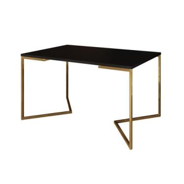 Imagem de Mesa de Jantar Industrial Retangular Preta 120x75cm Base V Dourada  - 