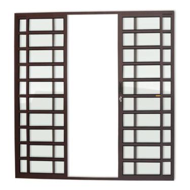 Imagem de Porta de Alumínio de Correr 210x200cm 4 Folhas com Travessa e Vidro Li