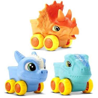 Imagem de Coleção 3 Carrinhos Vinil Dinossauros Divertidos Roda Livre Brinquedo 