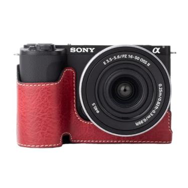 Imagem de Rieibi Capa para câmera, meia capa de couro PU para Sony ZV-E10 ii, capa protetora para Sony ZV-E10 II, para Sony ZVE10 ii, capa com versão de abertura inferior e design de mão