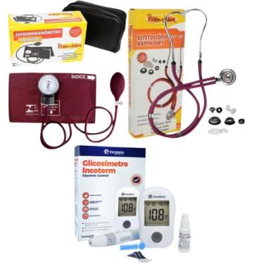 Imagem de Kit com esfigmomanômetro esteto completo vinho - Premium