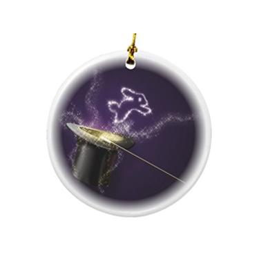 Imagem de Rikki Knight Rabbit Jump Out from Magic Black Hat Design de porcelana redonda de dois lados enfeites de Natal