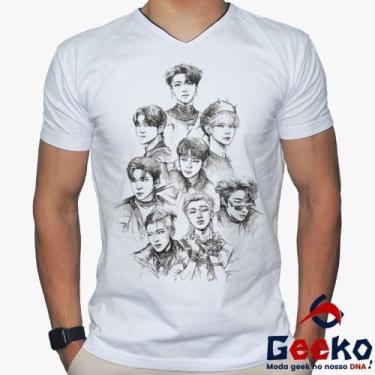 Imagem de Camiseta Ateez 100% Algodão K-pop Geeko, Branco gola v, G
