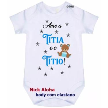 Imagem de body bebê amo a titia e o titio cód 9998 - nick aloha, Branco, G