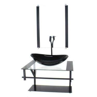 Imagem de Gabinete de vidro para banheiro 60cm ap cuba oval  preto - CUBAS E GAB