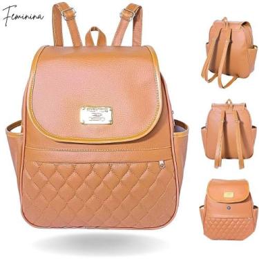Imagem de Bolsa feminina caramelo tipo mochilinha com alças de costas e bolsos p
