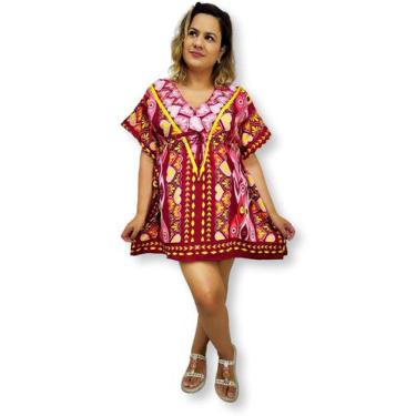 Imagem de Bata Kaftan Indiana Estampada Saída de Praia Plus Size N6383 - Sarat M